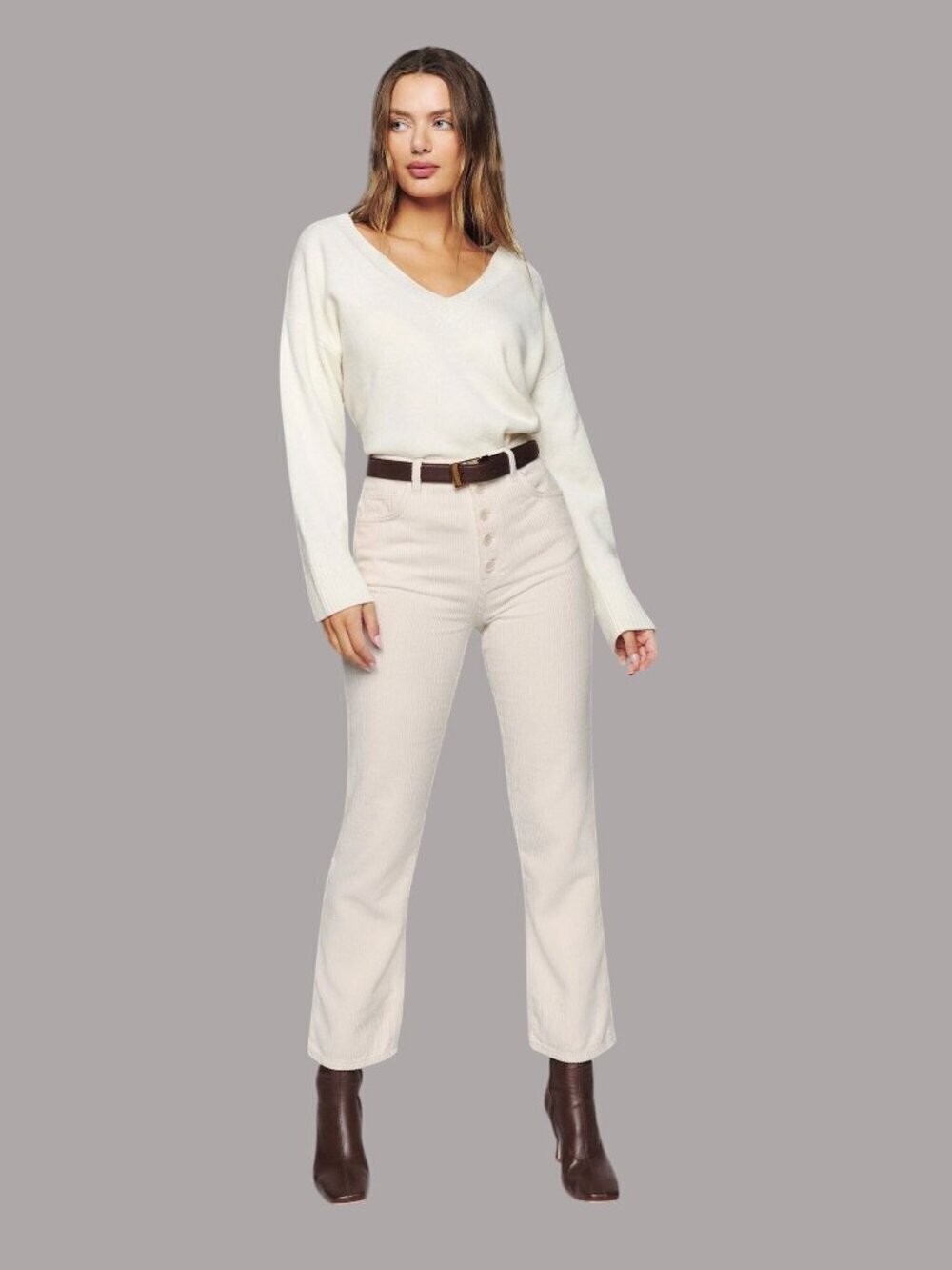Reformation Cynthia Button Fly High Rise Straight Corduroy Pants in 100% organic
